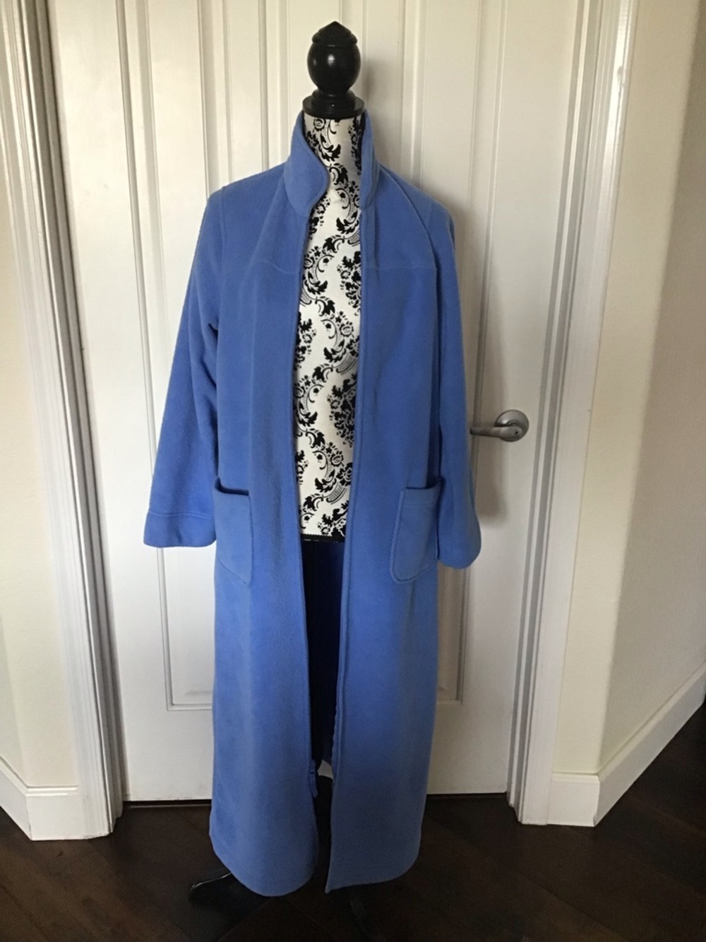 Long Blue Full-Zip Fleece Robe - Picture 6 of 8